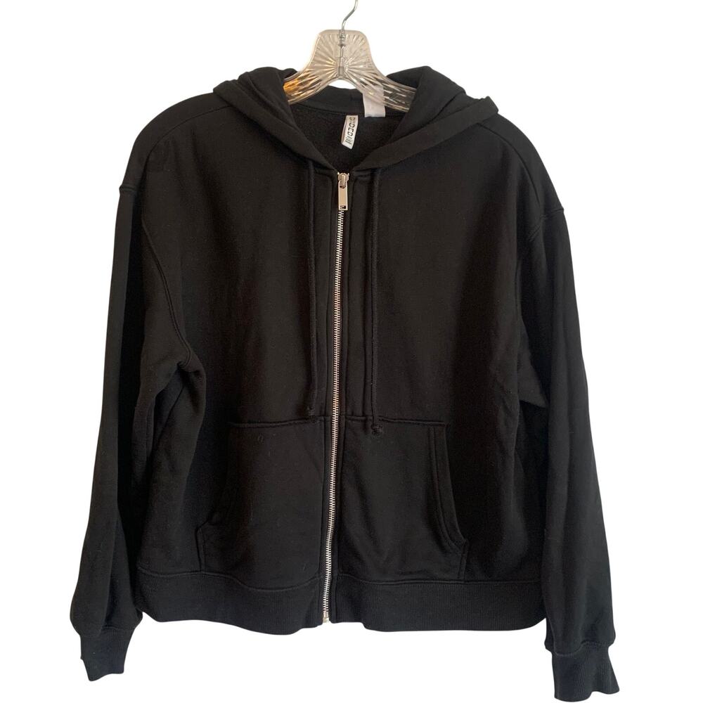 Divided Womens Sz Medium Cropped Black Hoodie Sweatshirt Full Zip Long Sleeve